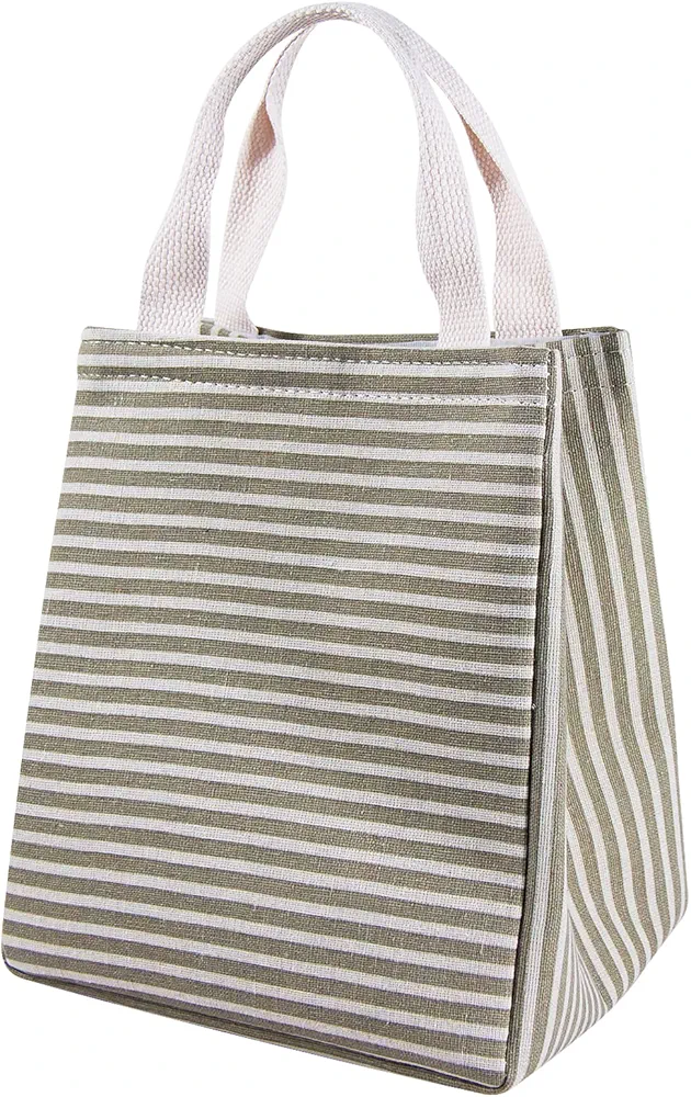 Lunch Bag Insulated Lunch Box for Women Men,Reusable Adult Lunch Tote Bags for Work or Travel (Striped Grey)
