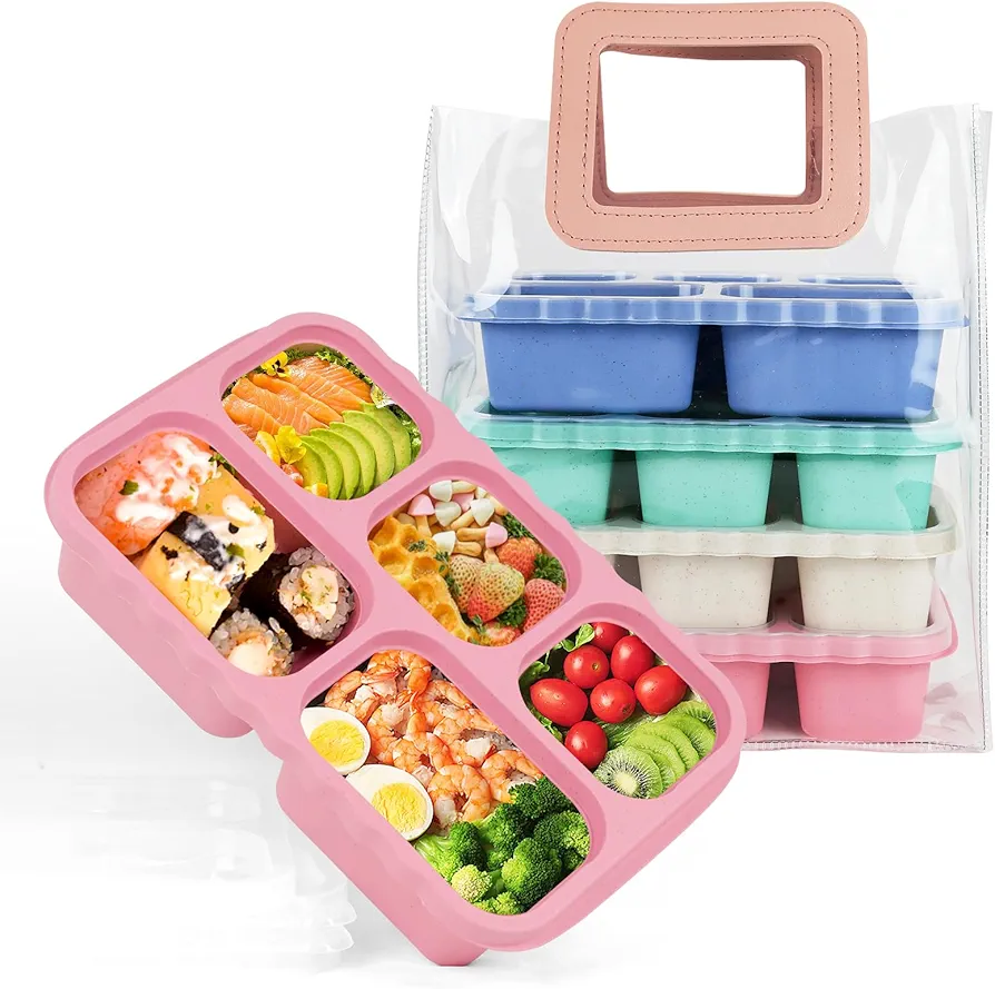 Bento Lunch Box 5 Compartments, Reusable Bento Box with 4 Pack, Food Storage Containers, Divided Wheat Straw Containers for Work and Travel (Wheat, 5 C)