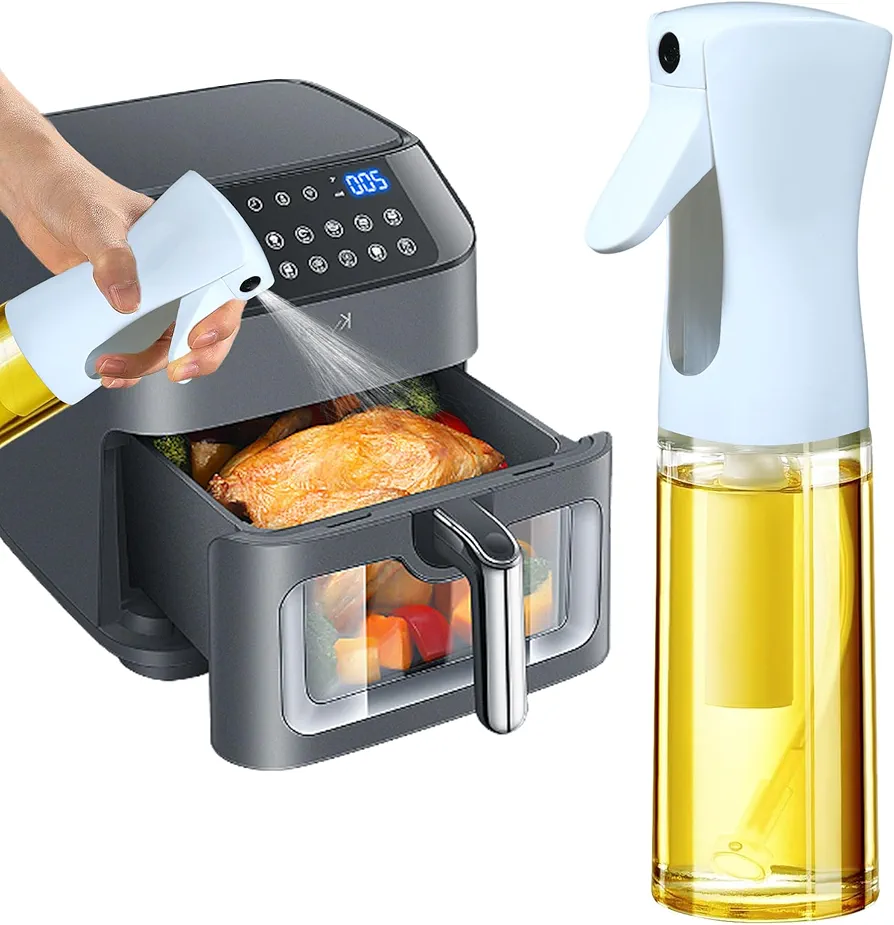 Oil Sprayer for Cooking，200ml Olive Oil Sprayer Bottle Mister，Food Grade Atomizer, Kitchen Gadgets Accessories for Air Fryer，BBQ，Baking, Salad（7 OZ，White）