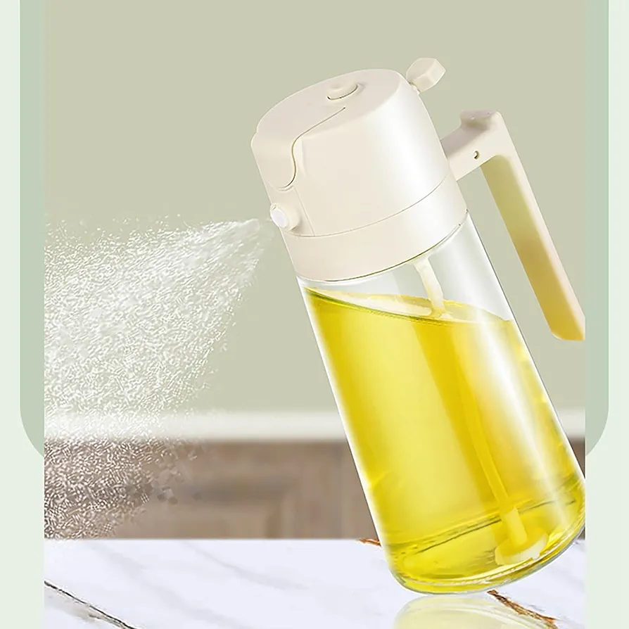 Multifunctional Oil Pot,Olive Oil Dispenser, 2 in 1 Oil Sprayer for Cooking, 400ml Glass Oil Spray Bottle with Pourer, Oil Dispenser and Oil Sprayer for Kitchen,Frying, BBQ (White)