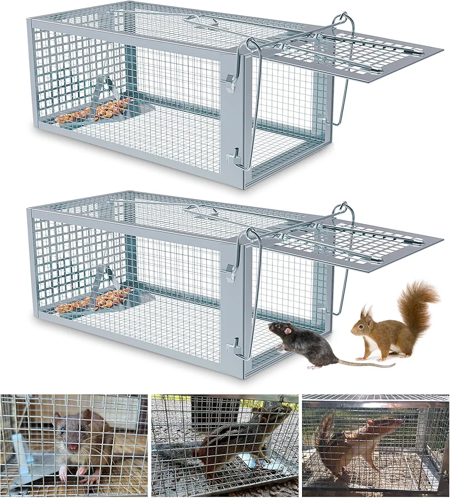 2 Packs Humane Rat Trap Outdoor Mouse Traps Indoor Use, Rodent Chipmunk Traps for Small Live Animal Catch and Release