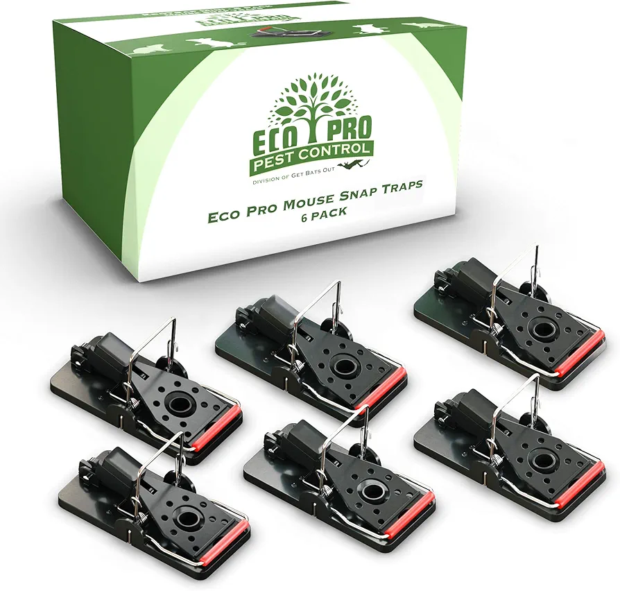 Mouse Trap by Eco Pro Pest Control | 6-Pack Reusable Small Rodent Traps | Indoor & Outdoor Mouse Traps | Easy Set Up, Quick Snap Kill Mice Traps (Bait Not Included) | Powerful Pest Control Traps