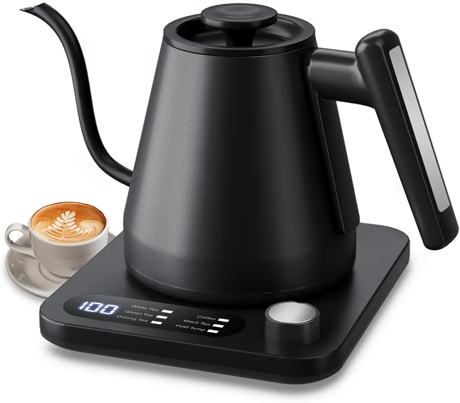 Gooseneck Electric Kettle with Temperature Control,1200 Watt Quick Heating & 2H Keep Warm, Pour Over Coffee Kettle & Tea Kettle, 304 Stainlee Steel, Auto Shut-off, 0.8L, Black