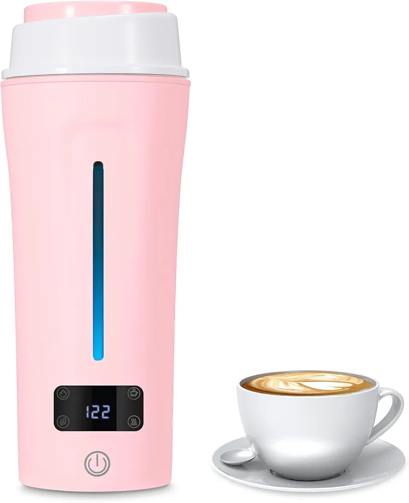 Portable Electric Kettle for Travel 110-240V Auto, Portable Kettle with LCD Display, 4 Temperature Settings, 4 Colors LED, 350ML & 304 Stainless Steel