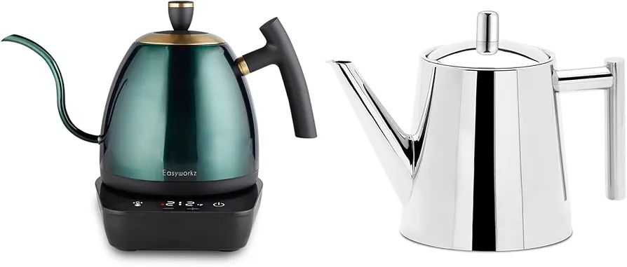 Easyworkz Electric Gooseneck Pour Over Coffee Kettle 27 oz, Bundled with Easyworkz Stainless Steel Teapot With Removeable Infuser 50 oz (1500ml)
