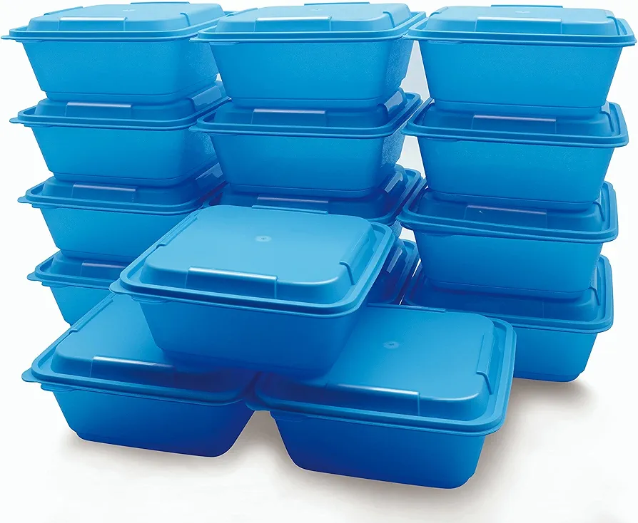 [15 Pack Bento Boxes Plastic Reusable Food Storage Containers Lunch Box Meal Prep Container for Hot Food and Salad BPA Free Fridge & Microwaveable & Dishwasher Safe (26, Square Bento Boxes)