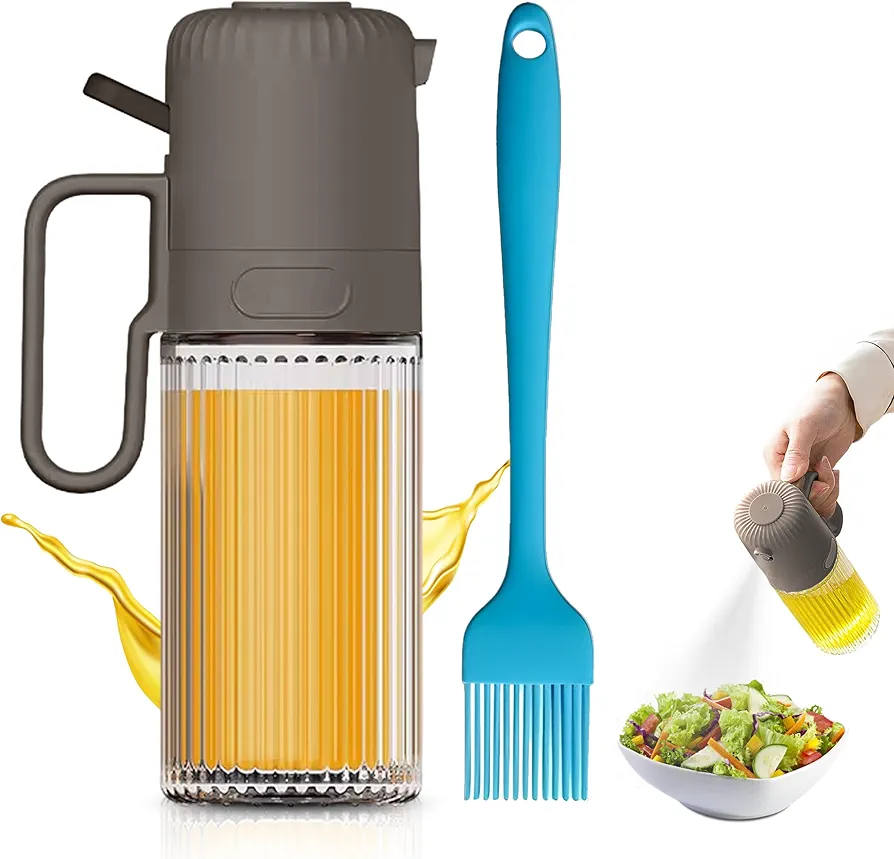 Preferrable Olive oil Spray With Silicon Brush, Food Spray Bottle 250ml/8.45oz Used For BBQ Sallad Airfryer Pan Spray For Cooking, Strongest Oil Bottle For Food Grading., Coffee