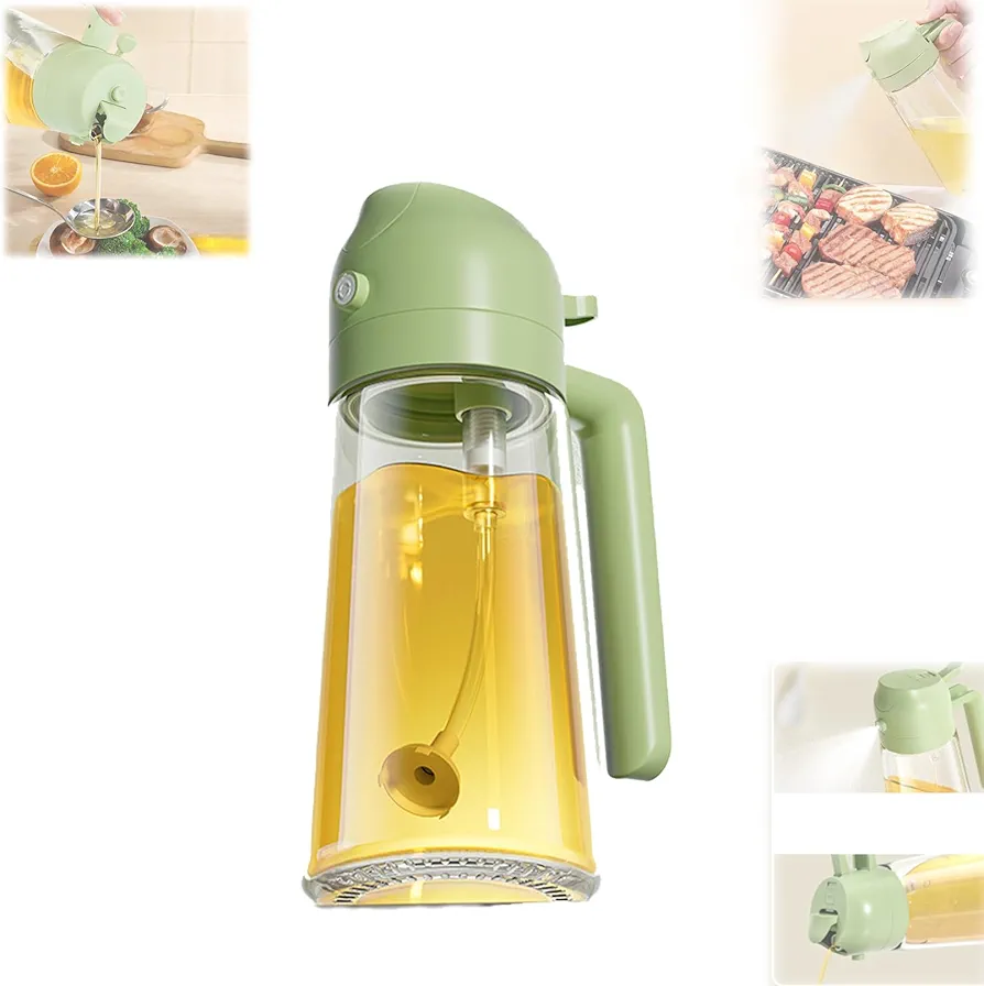Evermire Two In One Oil Dispenser, impressively oil dispenser, Cooking Oil Sprayer, Refillable Oil Sprayer for Cooking, Glass Olive Oil Dispenser Bottle Oil Sprayer Bottle 2 in 1 (Green)