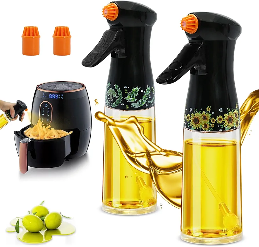 2 Pack Olive Oil Sprayer for Cooking,200ml Glass Oil Dispenser Bottle Spray Misters,Refillable Food Grade Oil Vinegar Spritzer Sprayer Bottles for Kitchen,Salad,BBQ,Frying