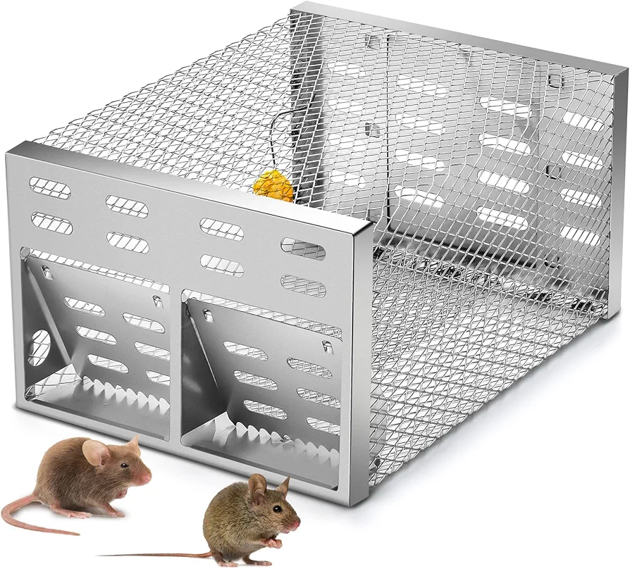 Qualirey 1 Pack Humane Rat Trap with Double Opening One-Way Door 12 x 9 x 6 Inch Automatic Chipmunk Rodent Small Mouse Trap Cage No Kill Animal Live Squirrel Rat Trap for Indoor Outdoor Use