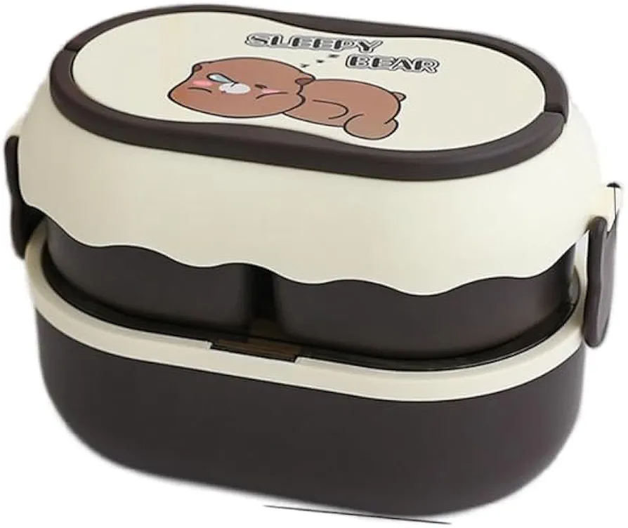 Bento Box Adult Lunch Box, Stackable 2 Layer 304 Stainless Steel Lunch Container for Adults Office, 1600ml Large Capacity Portable Lunch Box Containers with Spoon and Fork (Black)