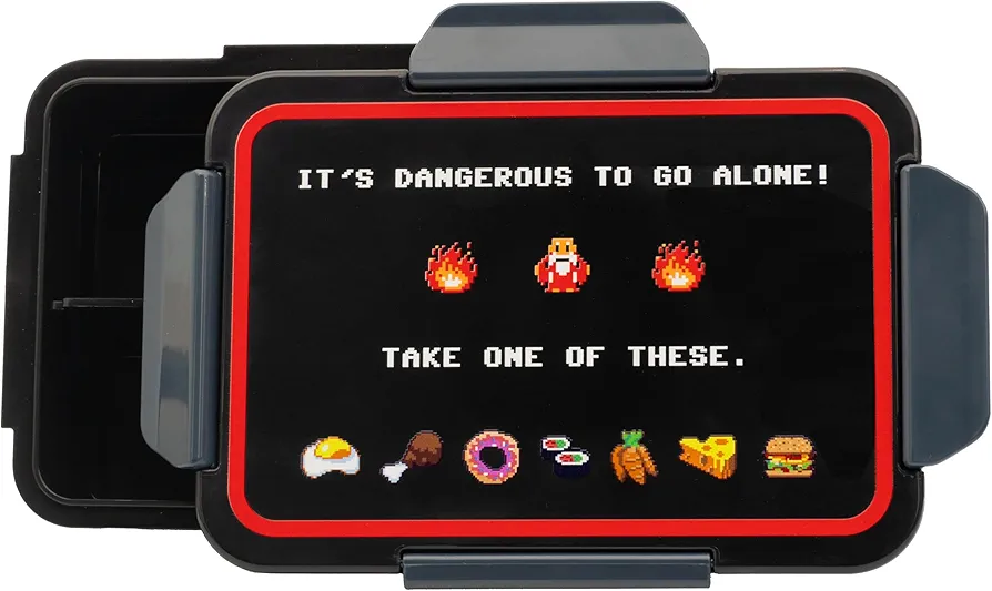 getDigital It's Dangerous to go Alone Lunchbox - Bento Box with up to 4 Customizable Compartments, for Retro Video Gaming and Arcade Fans - Black Plastik, Dishwasher & Microwave safe