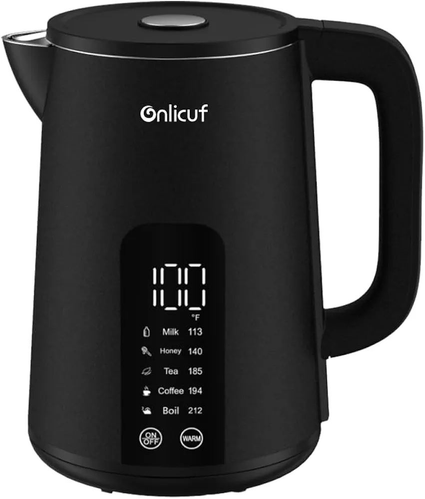 Electric Tea Kettle with Double Wall Cool Touch，1.7L Water Boiler Heater with Temperature Control，Stainless Steel Boiling Teapot, Digital Touch-Screen, Cordless, BPA-Free, Matte Black