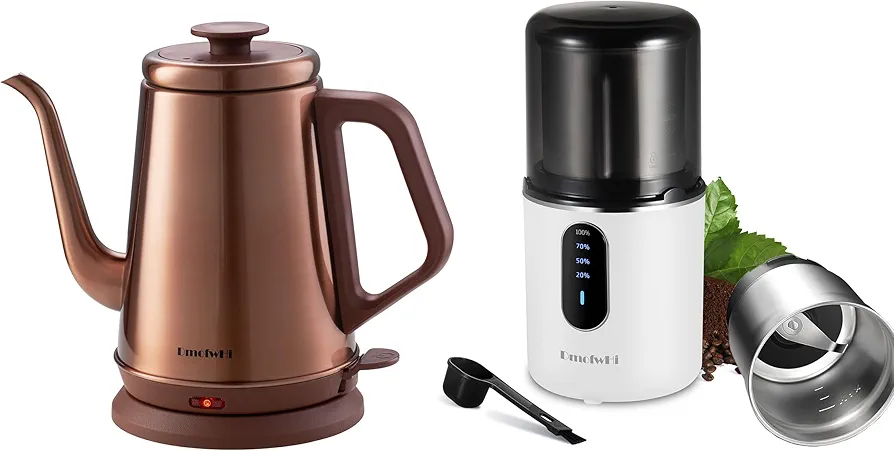 DmofwHi Gooseneck Electric Kettle(1.0L) Copper With Cordless Coffee Grinder Electric (White)