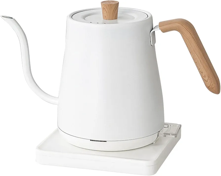 Gooseneck Electric Kettle Coffee Kettle Small Stainless Steel Tea Kettle Tea Pot 27oz (White)