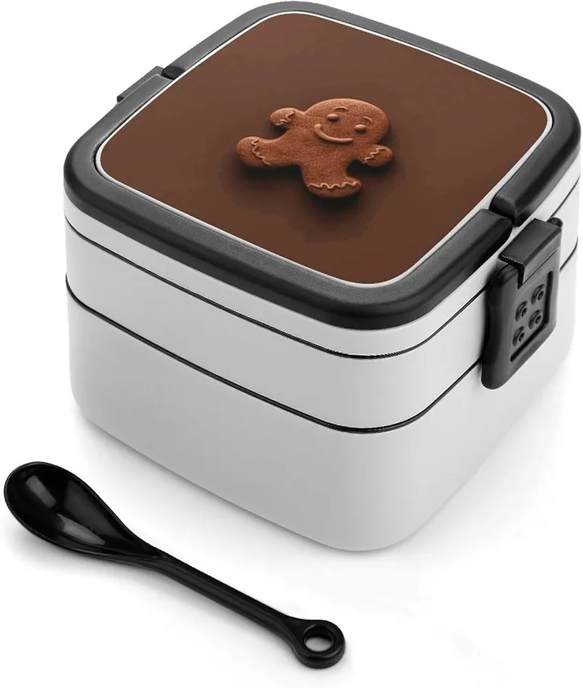Gingerbread Head Bento Box Adult Lunch Box All-in-One Stackable Bento Lunch Box with Compartments Double Layer Lunch Boxes Leak-Proof Lunchbox Lunch Containers for Work Picnics Travel