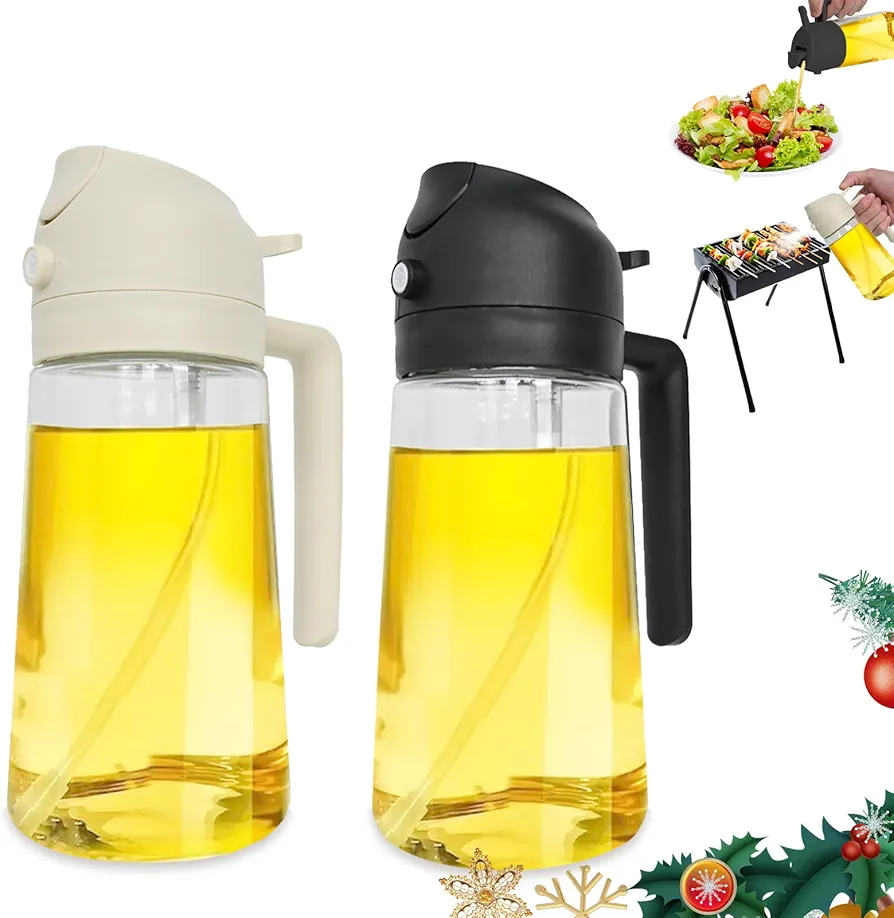 Oil Dispenser for Kitchen - Olive Oil Dispenser Bottle,2 In 1 Olive Oil Dispenser & Oil Sprayer,16oz Olive Oil Sprayer for Cooking for Air Fryer, Barbecue, Salad Black&White Christmas Day Gifts