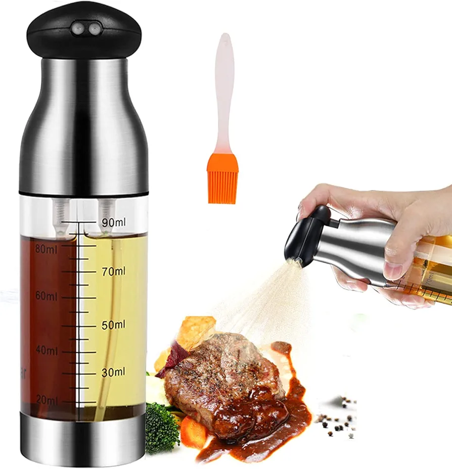 Oil Sprayer for Cooking, 200ml Double-headed Oil Vinegar Bottles Oil Dispenser for Air Fryer Vinegar, Olive Oil Spray for Salad, BBQ, Kitchen Baking, Roasting