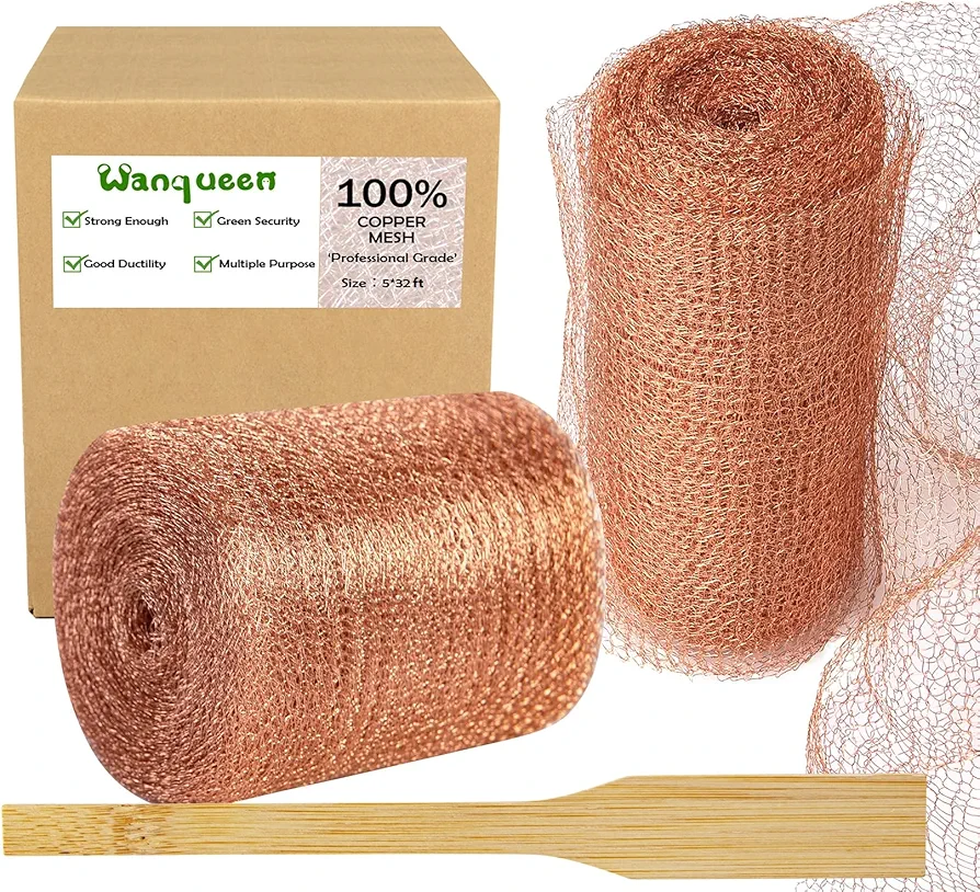Copper Mesh Roll for Mice Rat Repellent, Sturdy 5’’ * 32Ft Copper Wool Mouse Trap Hole Filler for Bat Snail Bird Control with Packing Tool