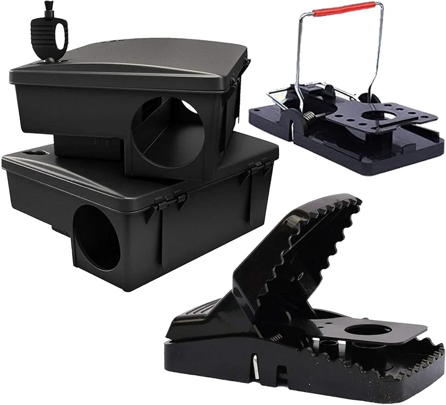 Bundle of Rat Bait Stations - 2 Pack,Rat Snap Traps with Teeth,Mouse Trap- Reusable 12 Pack