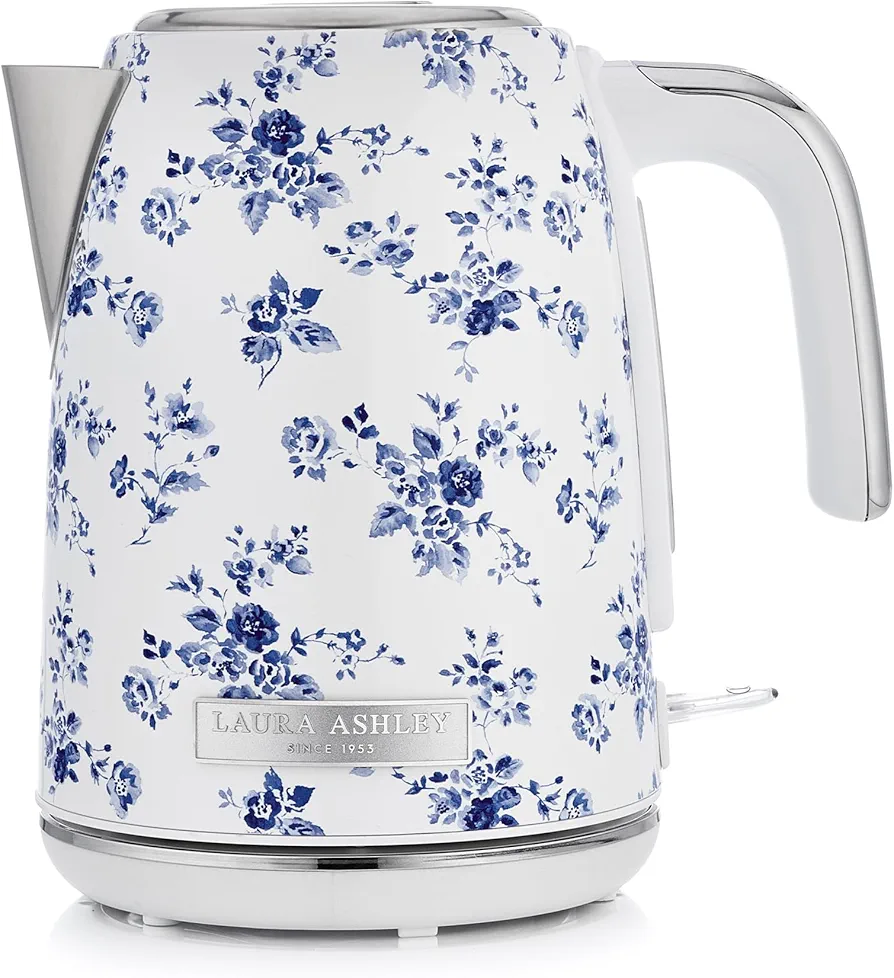Laura Ashley China Rose Cordless Jug Kettle 1.7 Liter by VQ | Energy Efficient 3KW Rapid Boil Stainless Steel Electric Kettle for Boiling Water | Overheating & Boil Dry Protection Electric Tea Kettle
