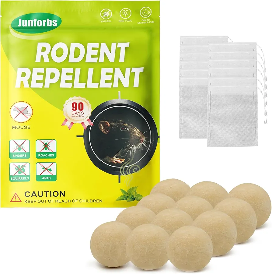 Mouse Repellent 12Pcs Peppermint Balls for Rodents Mouse Deterrents That Work, Safety for Humans & Pets, Mice Deterrent for Attic Closets Home Garage RV Trucks Car Engines Garden