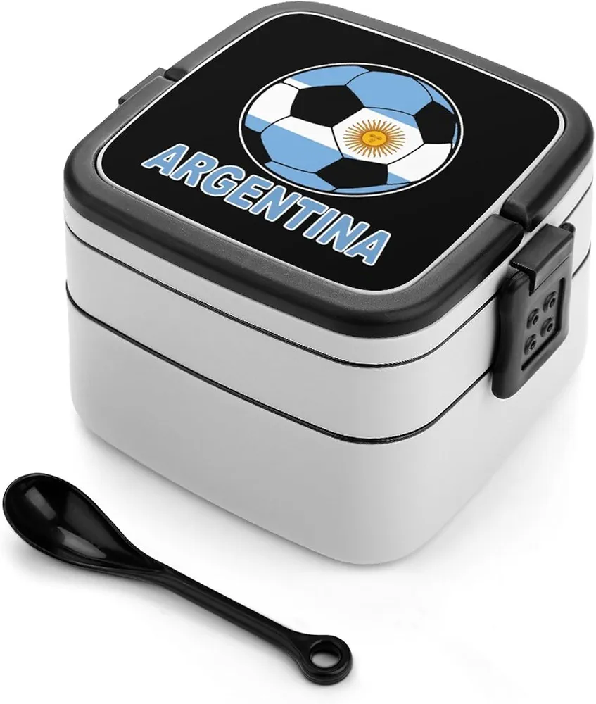 Argentina Soccer Bento Lunch Box with 2 Compartments Leak-Proof Food Containers with Spoon