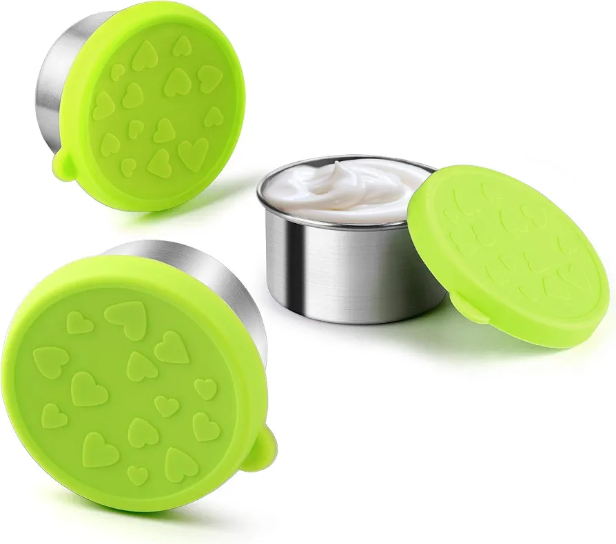 FANGSUN Dressing Containers to Go for Condiments, Salad Dressing, Dips, Snacks, Stainless Steel Dipping Sauce Cups, Fits in Bento Box for Lunch, Mini Food Storage Containers with Lid (Green)