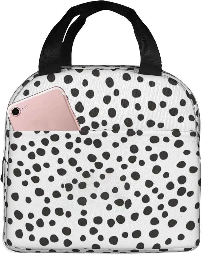 Black Polka Dots Lunch Bags Insulated Lunch Box for Kids Teens Girl Boy Women Reusable Lunch Tote Waterproof Bento Bag for School Office Travel Work