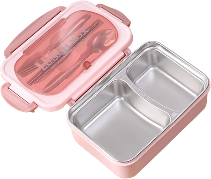 Portable Lunch Box,Portable Lunch Box 304 Stainless Steel Leakproof Divided Food Containers with Spoon and Chopsticks