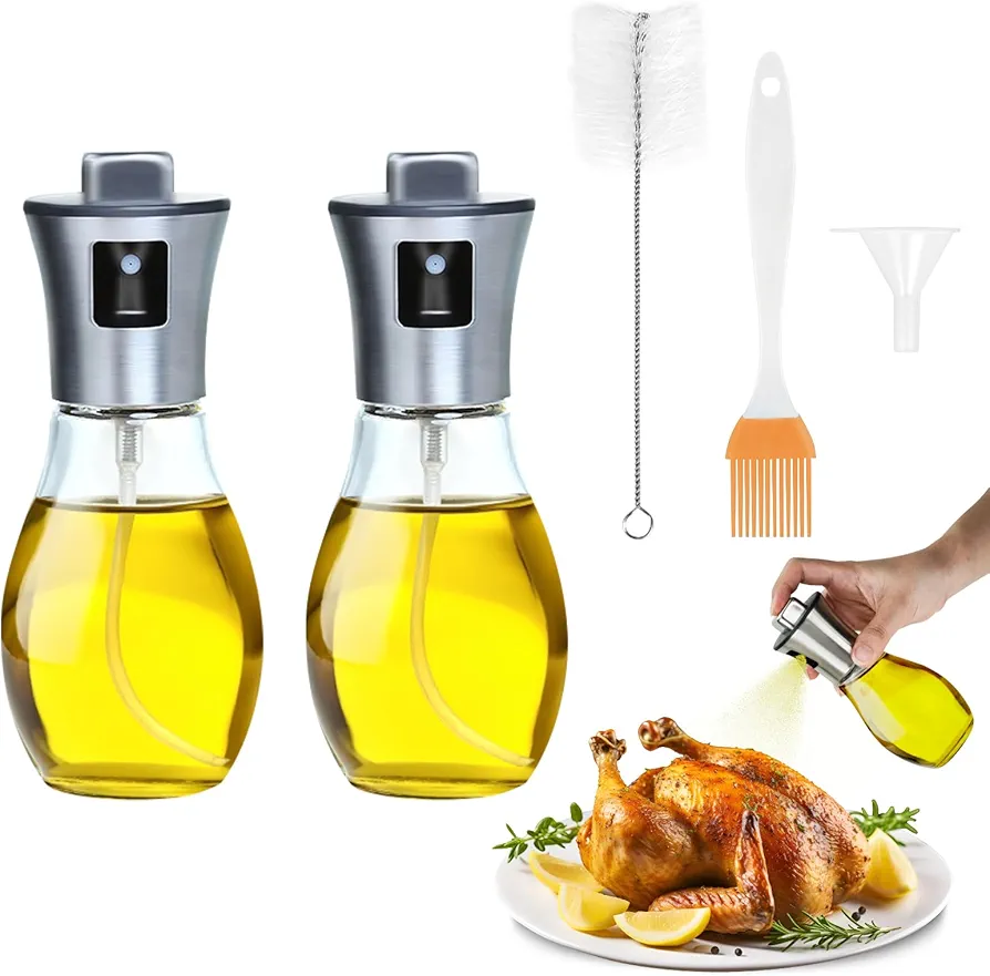 SITAKE Olive Oil Dispenser Bottle, 200ml Oil Sprayer for Cooking, 2 Pack Baking Sprayer, Refillable Kitchen Gadgets for Air Fryer, Barbecue, Roasting, Frying