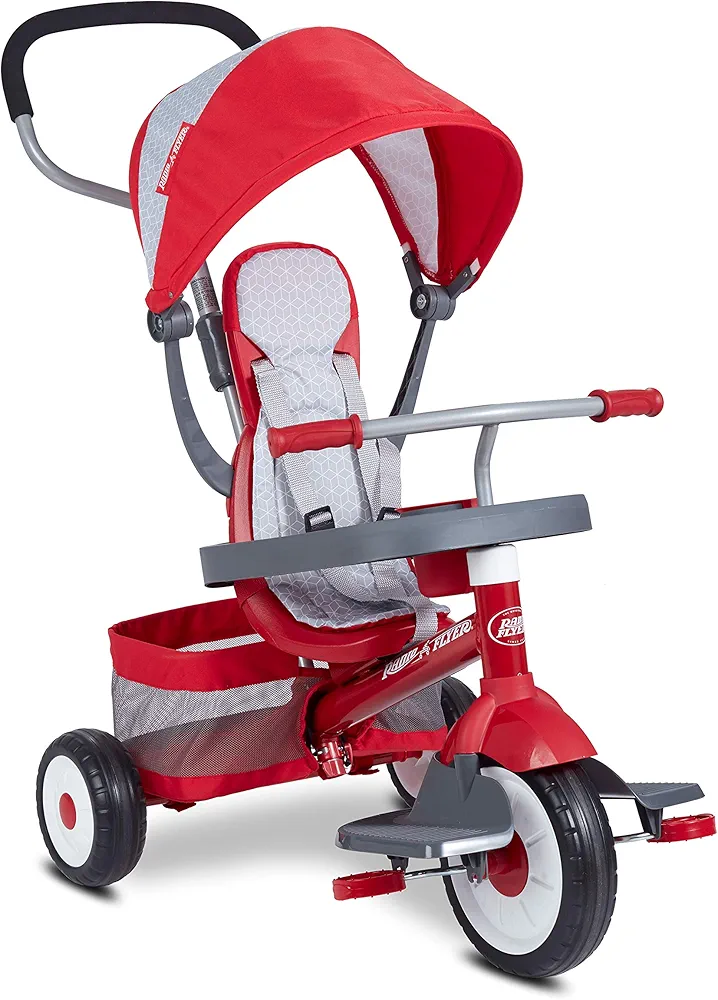 Radio Flyer 4-in-1 Stroll 'N Trike, Toddler Trike, Red Tricycle for Ages 1-5, Toddler Bike