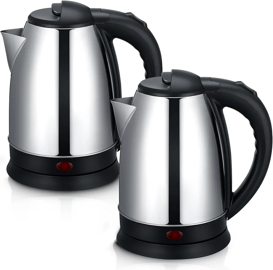 2 Pcs 2L Electric Kettle Stainless Steel Hot Water Kettle with Auto Shut Off and Boil Dry Protection Tech Electric Water Heater Hot Water Pot Fast Boil Water Warmer for Coffee Tea Beverages