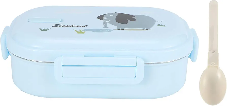 Lunch Box, 720ml 2 Compartments Leakproof Hot Food Lunch Containers with Spoon, Bento Lunch Box(Blue)