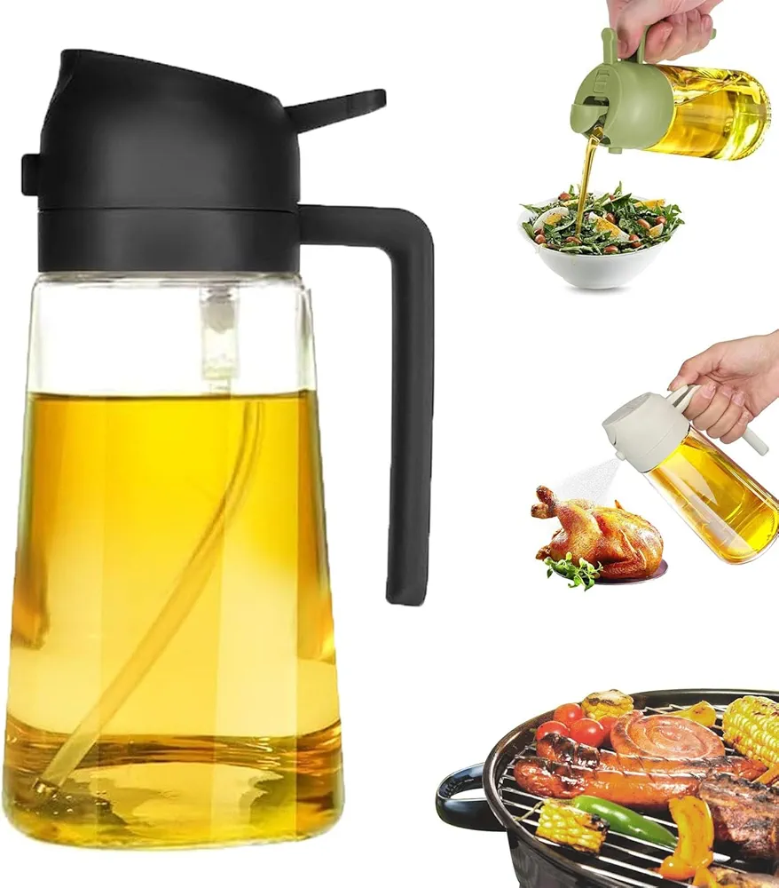 2 In 1 Oil Dispenser And Oil Sprayer, Oil Dispenser for Kitchen Spray, Oil Sprayer for Cooking, Cooking Oil Spray Dispenser Bottle, Oil Dispenser and Sprayer for Kitchen (Black), TQ-967