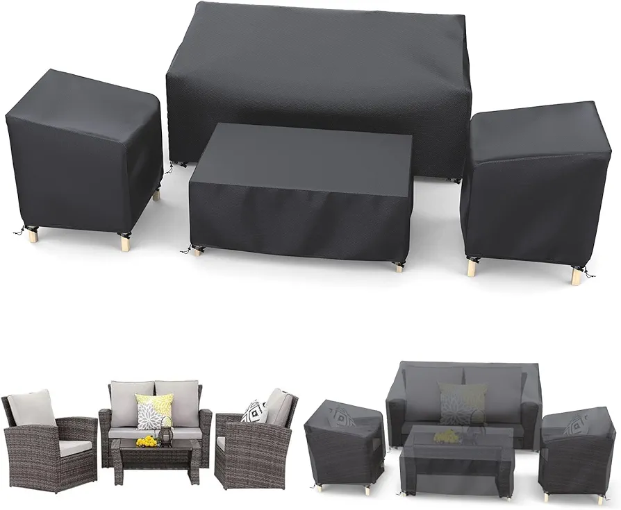 STARTWO Outdoor Furniture Cover Waterproof, Patio Furniture Covers 4 Piece Set, Heavy Duty 500D Patio Furniture Set Cover for Chairs, Couch, Table Coffee, Black