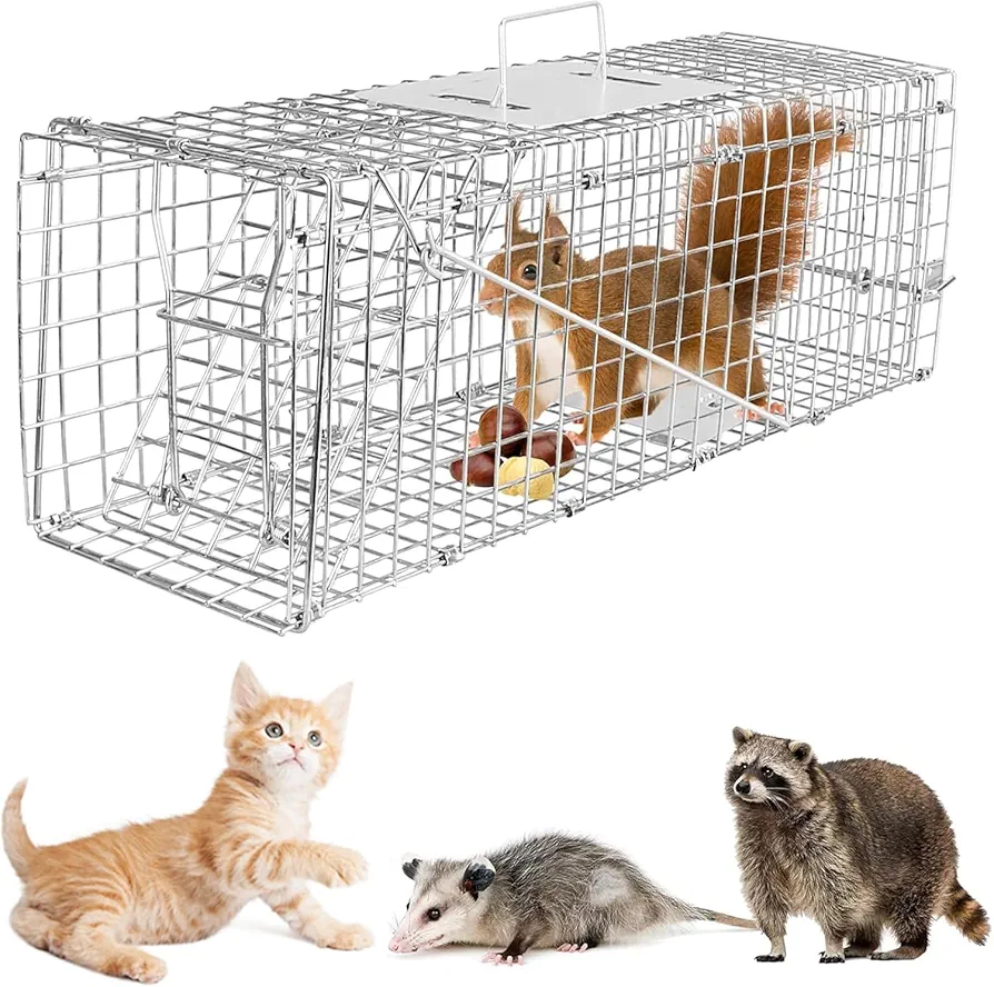 Live Animal Trap Cage, Heavy Duty Folding Humane Catch Release Rodent Cage, Upgraded Indoor & Outdoor Live Trap for Mouse, Rabbit, Squirrel, Possum, Skunk, Kitten, Mink Small - 23.3ｘ7.24ｘ7.72inch