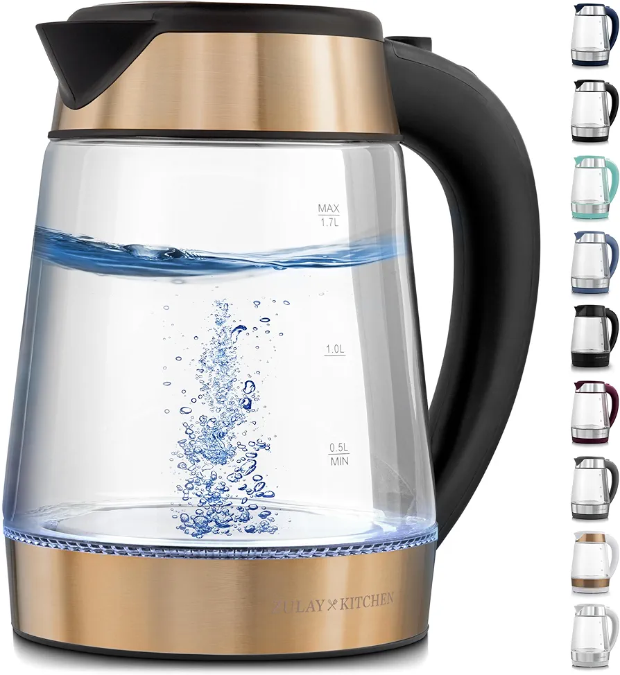 Zulay Kitchen Fast-Boiling Electric Kettle - 1.7L Hot Water Kettle 1500W With Auto Shut-Off - Water Boiler For Coffee & Tea - Boil-Dry Protection, Cool-Touch Handle, 360° Base - Black Copper