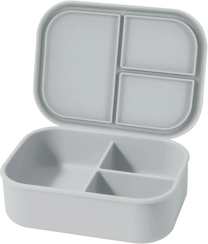 Leak-proof Silicone Bento Lunch Box, Silicone Lunch Container with 3 Individually Sealed Compartments, Snack Bento Box, Microwave & Dishwasher Safe, Blue