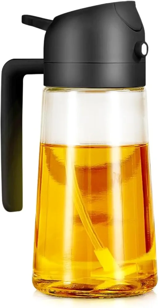 Olive Oil Spray - 470 ml/16 oz Oil Bottle and Oil Container, Strong Fogging Spray Glass Bottle(Black)