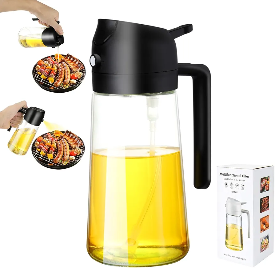 Kitchen Upgraded Made 2 in 1 Oil Dispenser Glass Oil Sprayer Kitchen Cooking, 470ml g 16oz Evermore Olive Oil Dispensing Sprayer Pour, Reciprocal 2 way Two in One Oil Bottles