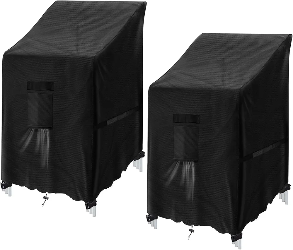 GARPROVM Patio Chair Cover 2 Pack, Outdoor Stack Chairs Covers Waterproof Winterproof Garden Chair Covers,420D Oxford Fabric Furniture Covers for Lounge Chair Armchairs, 33.46" D x 25.2" W x 47.24" H