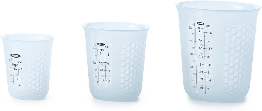 OXO Good Grips 3 Piece Squeeze & Pour Silicone Measuring Cup Set, Blue