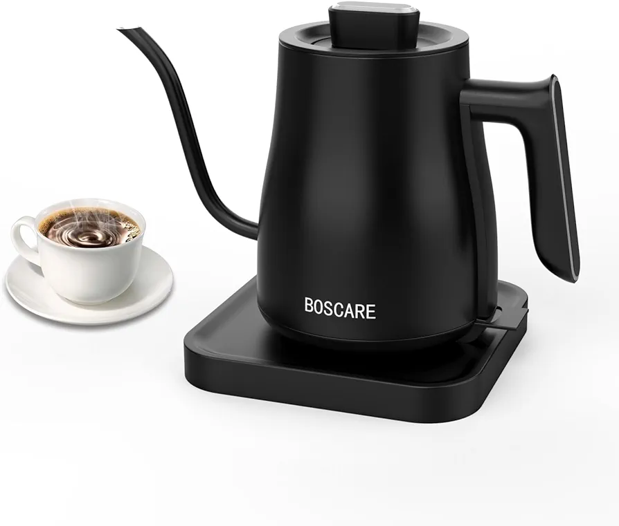 Wonder Comfort Electric Gooseneck Kettle 0.6L，1000W Fast Boiling Stainless Steel Hot Water Pot for Coffee Tea with Auto Shut-off,Steam Sensor ON/OFF Switch,Black