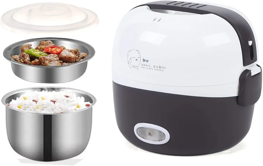 Self Cooking Electric Lunch Box,2 Layers 1.3L Electric Heating Bento Lunch Box Portable Food Steamer Heater Rice Cooker for Home Office School