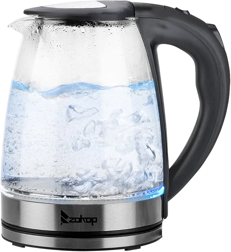 Electric Kettle No Plastic Contact with Water 1.8L 1500W Electric Water Boiler Stainless Steel Inner Lid Automatic Shutoff and Boil Dry Protection Soft Blue LED Hot Water Kettle