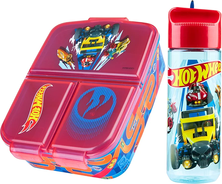 Hot Wheels Lunch Box with Compartments & Water Bottle for Kids - Children Gifts