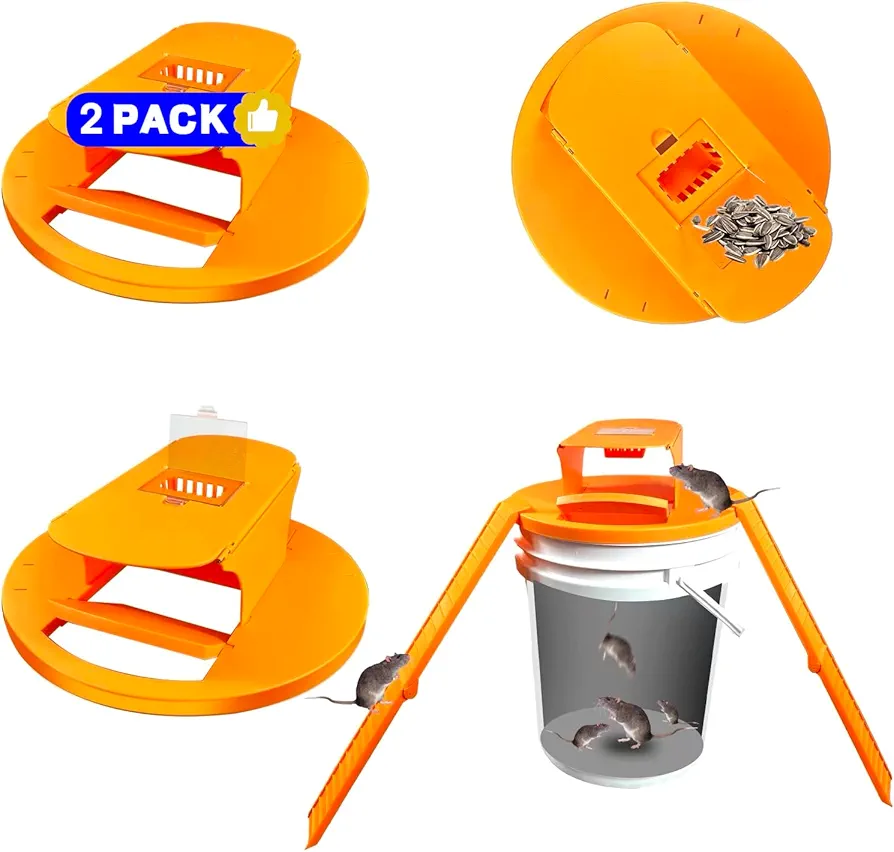 Mouse Traps Indoor for Home: GISUNG 2 Pack Mouse Trap Bucket Lid with Upgraded Transparent Box, 2 Entrances, Auto Reset, Reusable Humane Rat Trap for Indoor Outdoor Use, 5 Gallon Bucket Compatible