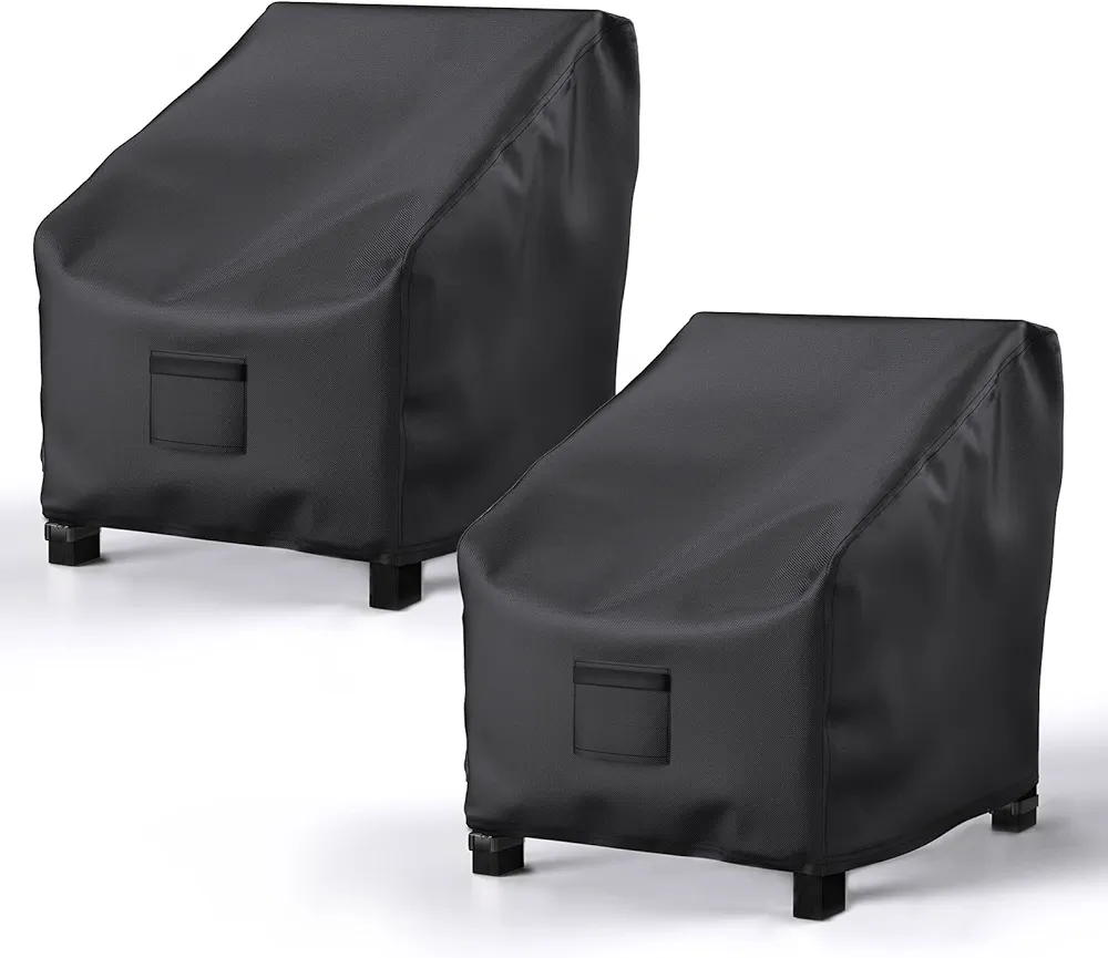 Patio Chair Covers for Outdoor Furniture Waterproof 2 Pack, Lawn Chair Covers 600D Heavy Duty Oxford Cloth, Large Covers for Lounge Lawn Deep Seat Black 38" W x 31" D x 29" H