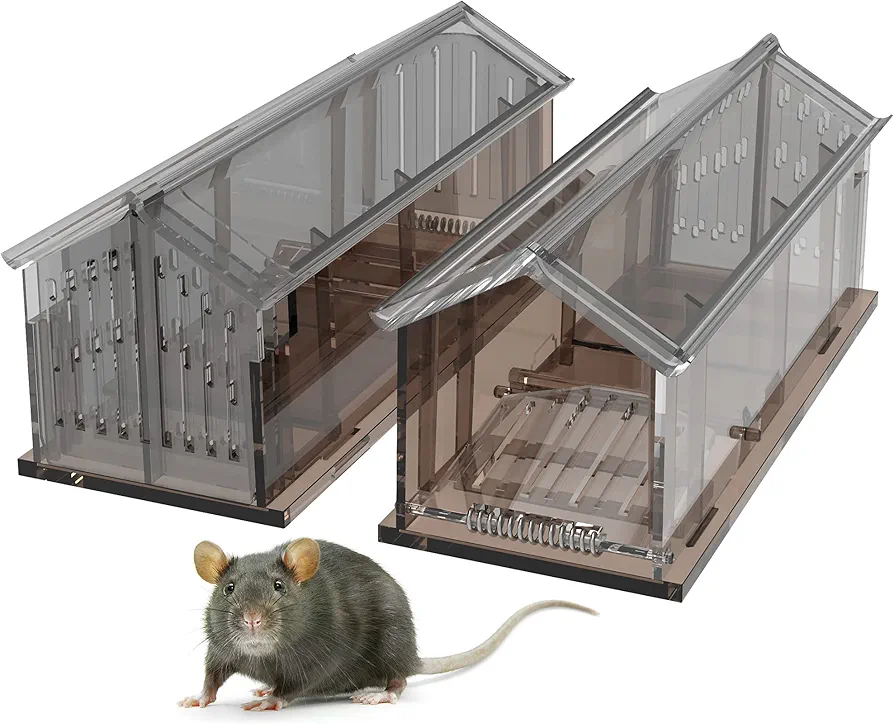 Humane Mouse Trap for Live Catch and Release, 2 Pack, No Kill Capture for Mice, Rats, Moles, and Small Rodents, Heavy Duty Plastic, Reusable Trapping System